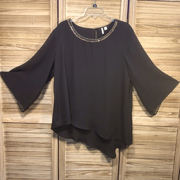Cato Studded Collar Asymmetric Blouse Black Plus Size 14/16 - Picture 1 of 11